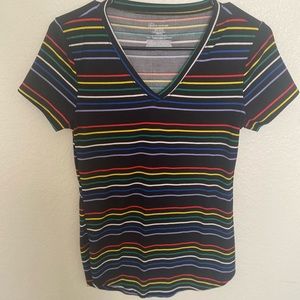 Black colorful stripe V-neck Shirt